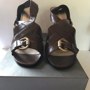 New Gunmetal Strappy Leather Slingback Sandal